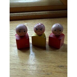 Vintage Fisher-Price Little People Figures Wood Set Of 3 Geometric Bases